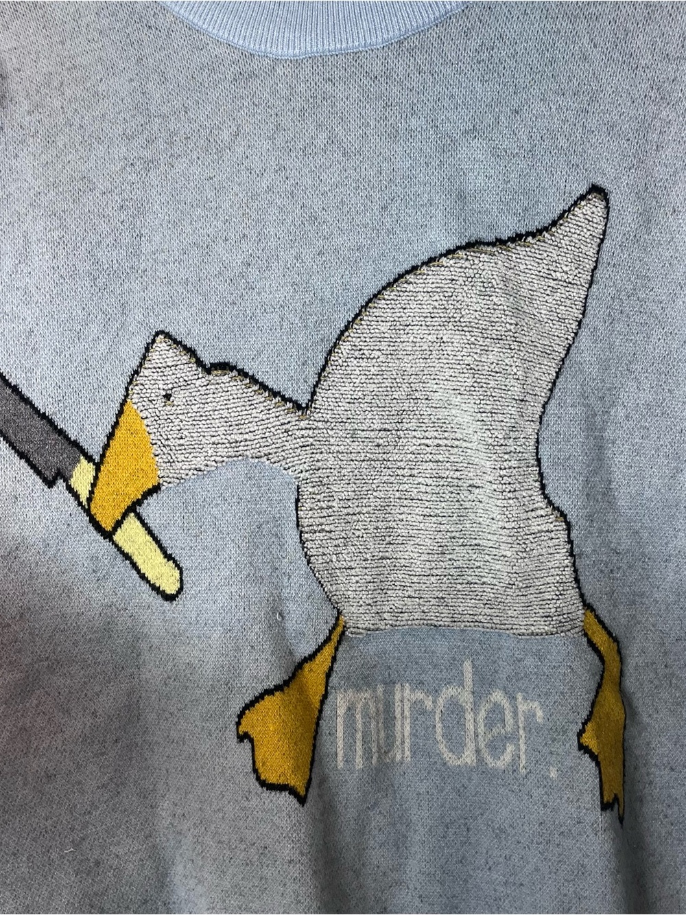 Aelfric Eden Goose "Murder" Sweater Blue Knit Crewneck Unisex Duck Graphic - Picture 2 of 4